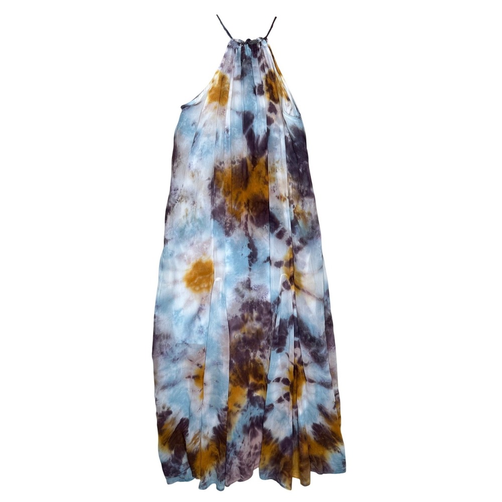 Young Fabulous & Broke Elie Trapeze Halter Maxi Dress size Medium Tie Dye Blue